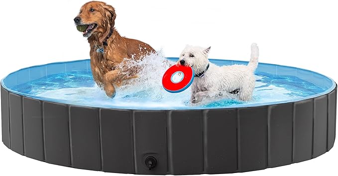 Yaheetech Foldable Dog Pool Collapsible Hard Plastic Dog Swimming Pool Portable Pet Pools Doggie Wading Pool Bath Tub for Puppy Small Medium Large Dogs, 79 x 12 Inches Black