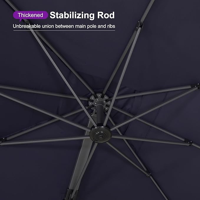 PURPLE LEAF 11 FT Square Patio Umbrella Large Cantilever Outdoor Aluminum Offset Umbrella with 360-degree Rotation for Garden Deck Backyard Pool, Navy Blue