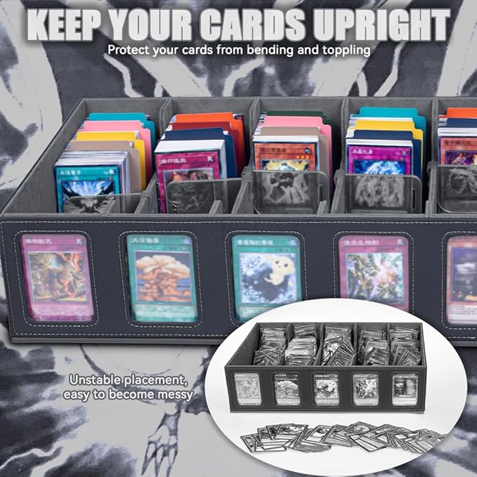 5-Row 3900+ Trading Card Storage Box for MTG, Card Deck Box with Snap-fit Design, 5 Card Sleeves, 10 Stoppers, 80 Dividers and 1 Dice Tray (Black-Grey)