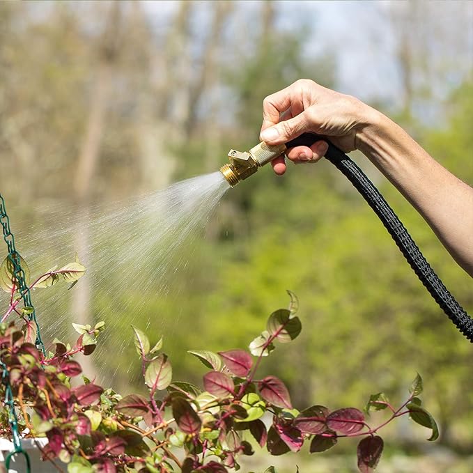 Flexi Hose Lightweight Expandable Garden Hose, No-Kink Flexibility, 3/4 Inch Solid Brass Fittings and Double Latex Core (75 FT, Black)