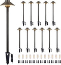 Gardenreet Low Voltage Landscape Path Light Solid Brass, 3 Color Temp Selectable Pathway Lights, LED Light Waterproof, 12V Wired Bronze for Walkway Garden with 3W 270LM G4 Bulb (12 Pack)