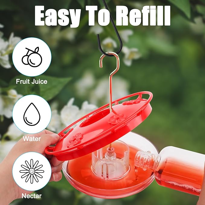 FEED GARDEN 2 Pack 16 OZ Hummingbird Feeders for Outdoor 5 Feeder Ports Ant Bee Proof Leak-Proof Cleaning Brushes Nectar Easy Clean Fill Bird Feeder for Garden Red Décor Gifts for Mom