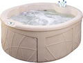 LifeSmart 4-Person Hot Tub, Outdoor Spa with Cover and LED Lights, Circular, Beige - Above-Ground Spa Machine with Accessories for Home and Personal Relaxation