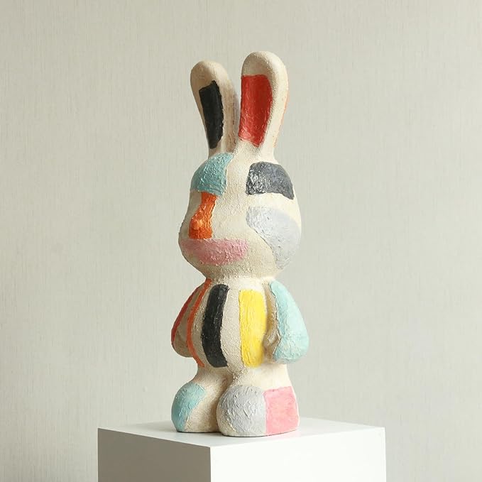 Lukitas Bunny Statue Decor, Colorful Artistic Rabbit Sculpture, Vibrant Faux Sandstone Decorative Ornament for Garden Patio Yard Living Room, Resin 14''