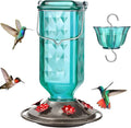 Kingsyard Glass Hummingbird Feeder for Outdoor Hanging, 24 Ounces, 6 Feeding Ports, Bird Nectar Feeder for Garden Décor, Ant Moat Included, Turquoise
