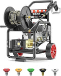 3600 PSI Gas Pressure Washer, One-Button Start 212cc 7HP Engine 3.3GPM, Includes Hose Reel，50 FT 3/8 inch Hose，5 Quick Connect Nozzles，Spray Gun and Wand
