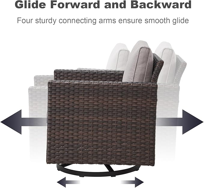 Outdoor Swivel Rocker Patio Chairs Set of 3 - Two Patio Swivel Rocker Chairs with Wide Wicker Armrests, Brown / Beige