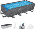 Bestway APX 365 18' x 9' x 52" Rectangular Above Ground Swimming Pool Outdoor Backyard Framed Pool Set with Sand Filter Pump, Ladder, and Cover, Gray