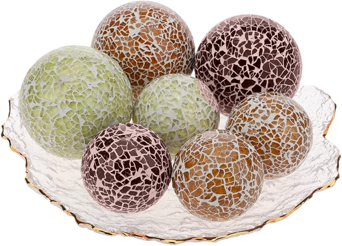 6 PCS 2.5inch Glass Mosaic Sphere Balls Round Christmas Table Bowls Vases Centerpieces Set Decorative Orbs Living Room Festival Table Party Wedding Dining Home Tray Solid