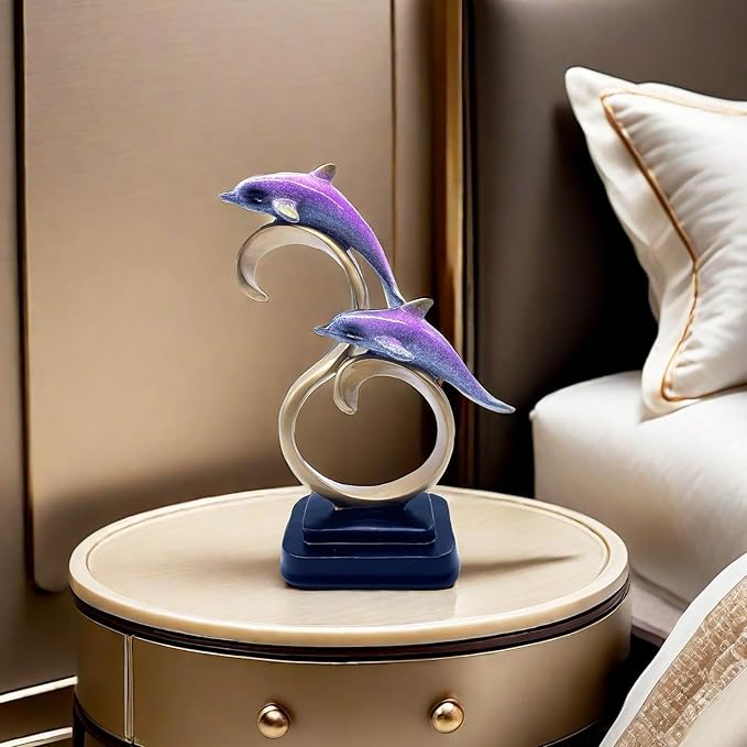 Resin Dolphin Statue Sculpture Frgurine Gift for Home Office Living Room Desktop Display Decorative Decoration (Purple)