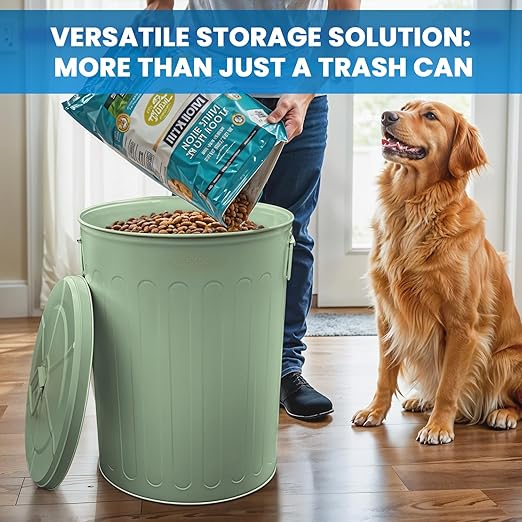 Plexon Large Metal Trash Can with Lid 20 Gallon, Decorative Outdoor Trash Can Heavy Duty Galvanized Metal Bucket with Lid for Garage Workshop Ash Storage Farmhouse, Green 3 Pack