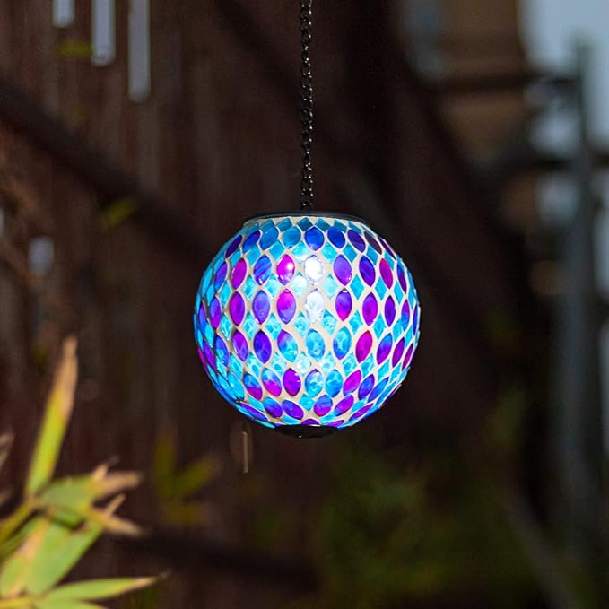 VCUTEKA Hanging Solar Lanterns Mosaic Solar Lights with Hook Up, Outdoor Garden Lights Decor for Yard Tree Fence Patio