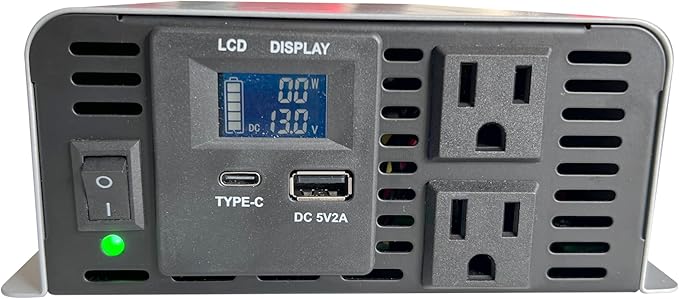 Pure sine Wave Inverter DC 12V Input and AC 110V Output with LCD Display, USB Output Port, Type-C Output Port(800W)
