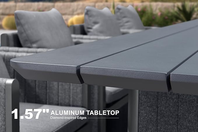 PURPLE LEAF 13 Pieces Outdoor Patio Dining Set Modern Extra Large Weather-Resistant Table and Aluminum Chairs with Olefin Fabric Cushions for Family Dinners Indoor Decor Kitchen Grey
