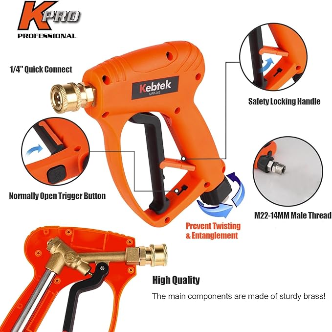Short Pressure Washer Gun with Swivel 5200 PSI，Power Washer Gun Compatible with Foam Cannon - Car Wash Foam Gun-1/4 Quick Connector, with Nozzle Tips (MRP-003-B-spray Gun+Foam Pot)