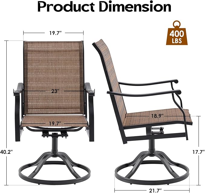 Patio Swivel Chairs Set of 6, Outdoor Dining Chairs with Textilene, Swivel & Rocker Metal Outdoor Patio Dining Chair All-Weather for Backyard, Brown Fabric with Black Frame