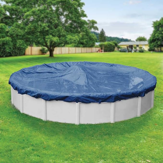 Robelle 12 ft Professional Blue Winter Pool Cover for Above Ground Pools, 4 ft Overlap (16 ft Cover Size), Solid 12 x 12 Scrim, 3.7 oz/yd2, 15-Year Warranty, Style: 2712-4