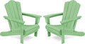KINGYES Folding Adirondack Chair Set of 2, HDPE All-Weather Folding Adirondack Chair, Light Green