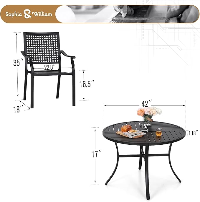Sophia & William Round Patio Table and Chairs Set, Outdoor Dining Set for 4, 5 Piece Metal Patio Furniture, 42" Black Table(Beehive)