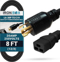 IronBox Electric NEMA L6-30P to C19 Power Cord - 20Amp, 250V, 12/3 SJT - UL Listed Heavy Duty Power Extension Cable for Generator, Data Centers, Outdoor Use, High-Powered Applications & More (8 ft)