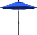 California Umbrella 9' Round Aluminum Market Umbrella, Crank Lift, Push Button Tilt, Black Pole, Sunbrella Pacific Blue