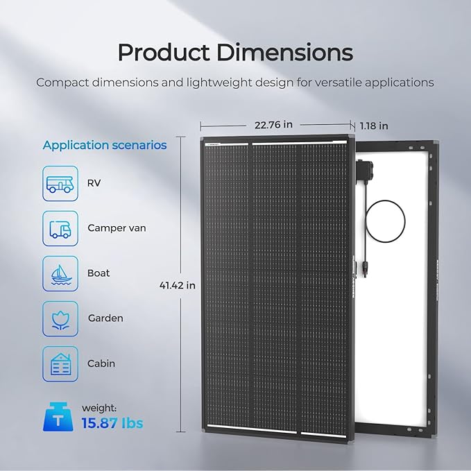 120W Solar Panel ShadowFlux Anti-Shading N-Type 16BB 12 Volt, 25% High-Efficiency, PV Module Power Charger for RV Marine Rooftop Farm Battery and Other Off-Grid Applications