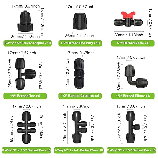 MIXC 1/2 Inch Drip Irrigation Tee Fittings, Drip Line Barbed Locked Tee Connectors, Anti-Leak 3 Way Irrigation Parts for 1/2 Inch Drip Irrigation Tubing System Connection 6 Pack