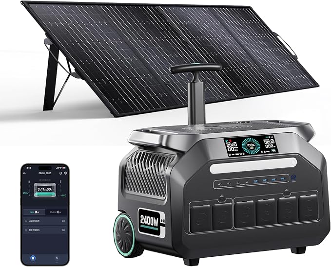 IEE 2400W/2048Wh Solar power station With 200W Solar Panel,P2400 Solar Generator(4800W Peak),1800W Super Fast Charging,APP Control Emergency Power Station for Home, Camping, Power Outages