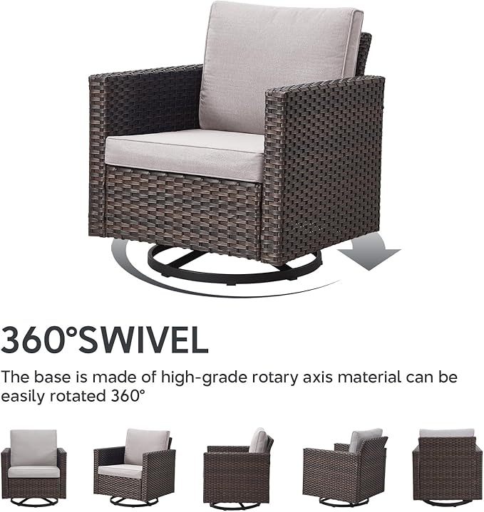 6 Piece Wicker Patio Furniture Set - Outdoor Swivel Rocker Chairs Set with Coffee Table, 3 Seat Sofa & Ottomans, Small Patio Conversation Sets Proch Furniture for Balcony Deck - Brown/Beige
