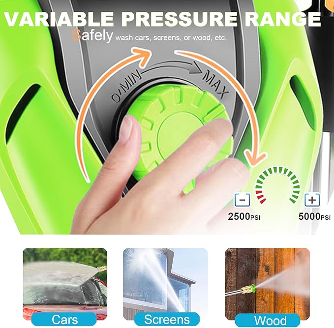 5000 PSI Adjustable Pressure Washer 2.8GPM Electric Power Washer with 33ft Pressure Hose, 4 Nozzle and Foam Cannon, Powerwashers for Home, Cars, Pressure Setting Range (2500-5000PSI) Green