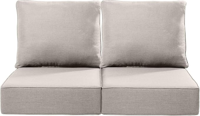 Luxury 24x24x6 Inch Outdoor Seat Cushions - Set of 2 Water Resistant Patio Chair Seat Comfortable Cushion for Porch Set Rattan Dining Rocker Glider Chairs Loveseat Couch Sectional Sofa - Beige