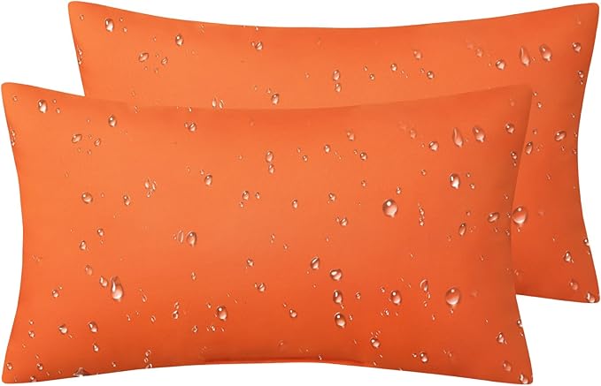 Phantoscope Pack of 2 Premium Dual Usage Outdoor Pillow Inserts, Waterproof Throw Pillows No Cover Needed, Colorful Decorative Couch Sham Cushion Stuffer Patio Couch Tent, Orange 12 x 20 Inches