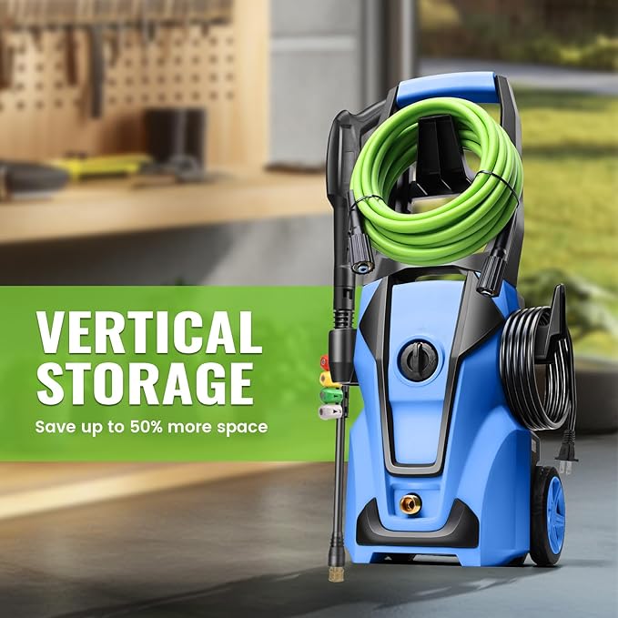 Professional Pressure Cleaner, 5000PSI Power Cleaner with Foam Cannon,4 Nozzles,33FT Hose and Soap Bottle,Car Wash Machine/Car/Driveway/Patio Clean,Green