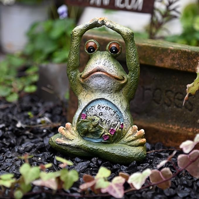 OwMell Frog Statue for Garden, Green Frog Figurine for Outdoor Decor Yard and Garden Decoration Resin Sculpture 6 Inches - Yoga