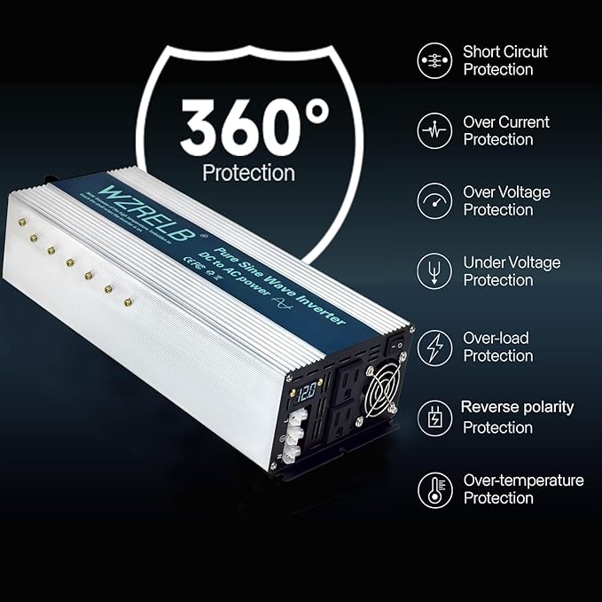 WZRELB 2500W Pure Sine Wave Inverter, Car Power Inverter 48V DC to 110V 120V AC Converter for RV, Truck, Solar, Outdoor with Dual AC Outlets, Hardwire Port, Surge 5000W, LED Display,Off-Grid