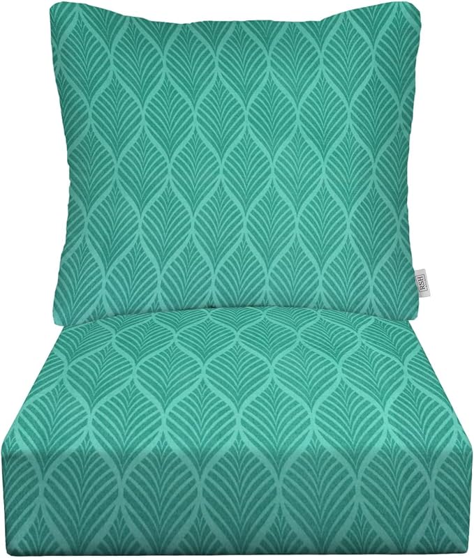 RSH DECOR Deep Seating Cushion with Pillow Back | 23” x 25” Seat | Water and Fade-Resistant Spun Fabric | Outdoor Chair Cushion Set for Patio Furniture | Fenbrook Teal