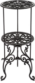 OwnMy Heavy Duty 2 Tiers Cast Iron Plant Stand, Vintage Iron Flower Pot Holder, 2 Layers Tall Decorative Potted Plants Stand Rack, Indoor Outdoor Large Plant Holder for Garden Patio, Retro-Brown
