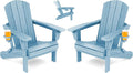 SERWALL Folding Adirondack Chair Set of 2, Adjustable Adirondack Chair with 3 Recline Positions, All Weather HDPE Outdoor Adirondack with Cup Holders, Light Blue