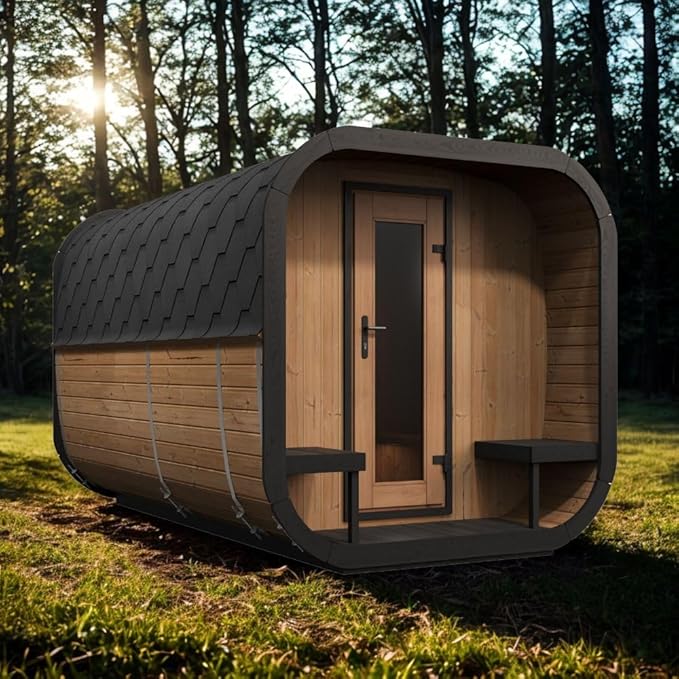 Model CL12GCP, Cube-Series Outdoor Home Sauna Suite Kit, Up to 8 Persons (Sauna Heater and Sauna Stones Included) (Drop 9 WiFi - Gold)