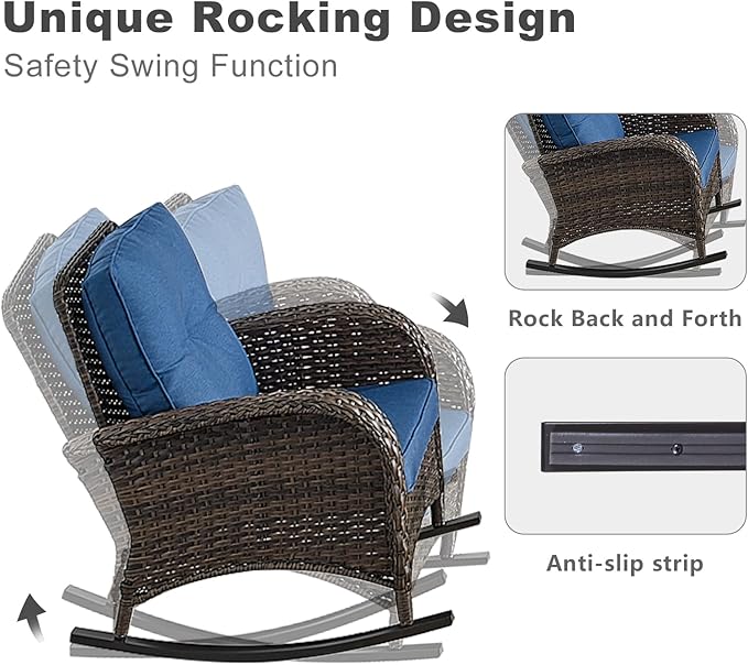 HUMMUH 5-Piece Patio Furniture Set with Fire Pit,Wicker Outdoor Rocking Chairs Patio Sofa for Backyard,Poolside,Deck
