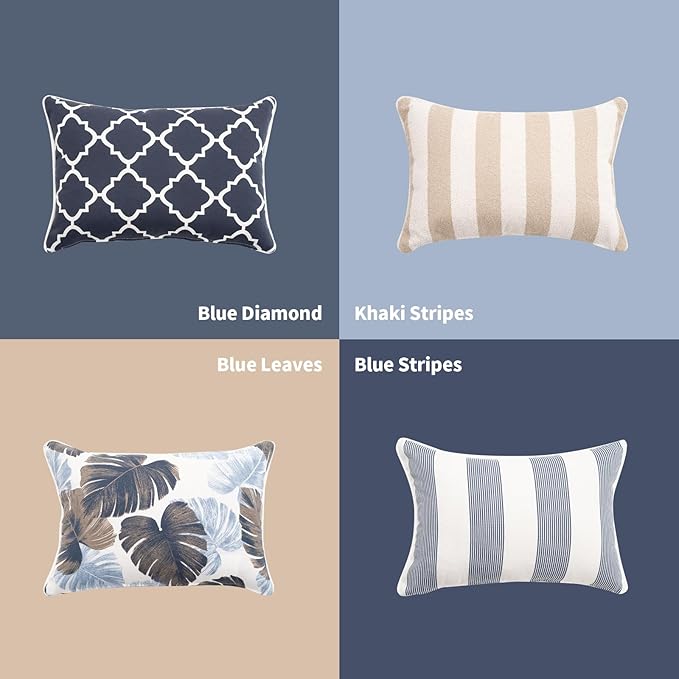 2 Pack Outdoor Throw Pillows 21x15 Inch Decorative Pillow Cushions with Insert for Patio Garden Porch, Khaki Stripe