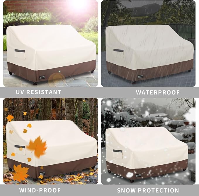 Outdoor 3-Seater Sofa Cover, Heavy Duty Patio Furniture Covers Waterproof, 76W x 33D x 32H Inches Patio Couch Cover Waterproof Couch Covers for Outdoor Furniture, Beige and Brown