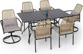 Rattan Patio Chairs, Rectangle Table Set of 6 with 63"x38" Table,Swivel and Dining Chairs, All-Weather for Outdoor, Balcony, Backyard, Deck