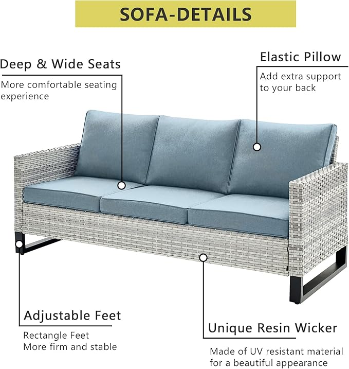 HUMMUH Patio Furniture Set 5 Piece Outdoor Sectional Sofa,PE Wicker Patio Swivel Rocker Chairs with Ottomans for Porch,Garden,Backyard