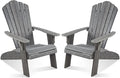 Adirondack Chair Set of 2, Outdoor Oversized Patio Chair Poly Lumber Weather Resistant & Durable Fire Pits Chair for Poolside,Lawn and Garden,350lbs Weight Capacity (Grey)