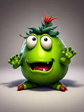 Cute Green Monster Resin Figurine Indoor Outdoor Garden Statue Whimsical Funny Desk Decor - Little Alien Creature with Red Flower/Sprout, Unique (Green)