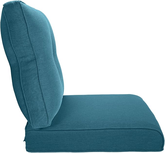 Pop 22x25/22x24 Outdoor Furniture Cushions Set of 6 - Comfortable Patio Chair Cushion for Rattan Wicker Dining Rocking Chairs Loveseat Couch L-Shape Sectional Sofa - Peacock Blue/Button
