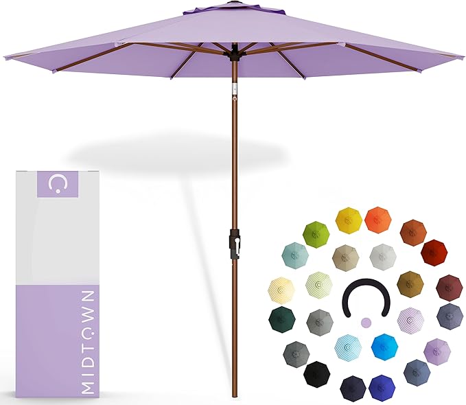 Midtown Umbrellas Wooden 2-8 Feet Outdoor Patio Umbrella, Terylast Midtown Purple Fabric, Aluminum Frame For Backyard Umbrella, Deck Umbrella, Garden Umbrella & Pool Umbrella - Wooden Pole