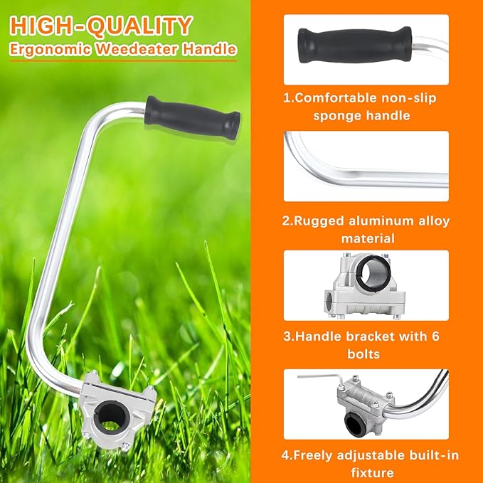 String Trimmers Handle, Ergonomic Trimmer Grip, Weedeater Handle with Bracket Clamp, for Lawn Care, Landscaping, Yard Trim