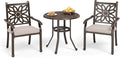 MFSTUDIO Cast Aluminum Patio Dining Set of 2, Retro Design Outdoor Table and Chairs Set with 2×Fixed Chairs and 1×Round Outdoor Table, 3 Piece Patio Set for Backyard Garden